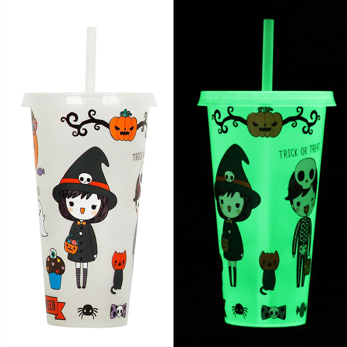 720ml Plastic Sippy Cup Halloween Luminous Straw Cup Backdrop Bliss
