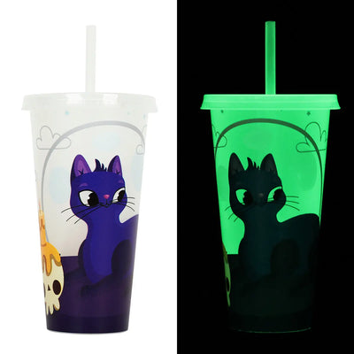 720ml Plastic Sippy Cup Halloween Luminous Straw Cup Backdrop Bliss