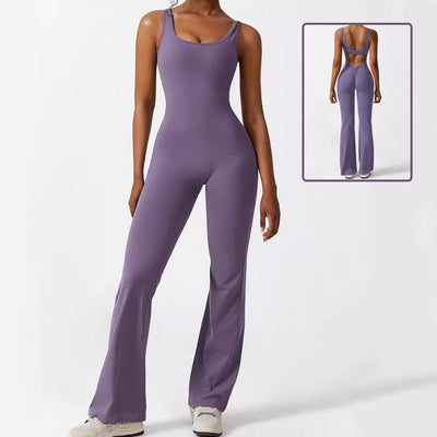 Women Sleeveless Flare Jumpsuits Fitness Yoga Long Pants - Backdrop BlissWomen Sleeveless Flare Jumpsuits Fitness Yoga Long Pants