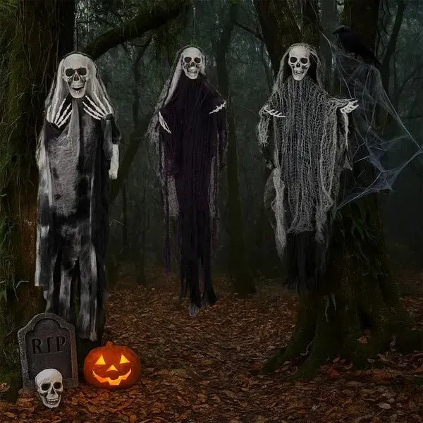 3 Pack Hanging Halloween Skeleton Ghosts Decorations - Backdrop Bliss3 Pack Hanging Halloween Skeleton Ghosts Decorations