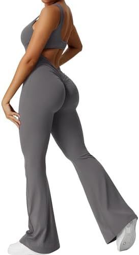 Women Sleeveless Flare Jumpsuits Fitness Yoga Long Pants - Backdrop BlissWomen Sleeveless Flare Jumpsuits Fitness Yoga Long Pants