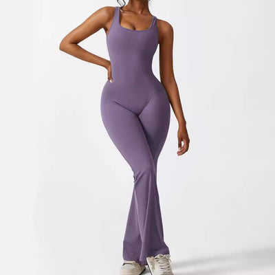 Women Sleeveless Flare Jumpsuits Fitness Yoga Long Pants - Backdrop BlissWomen Sleeveless Flare Jumpsuits Fitness Yoga Long Pants