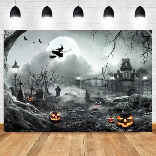 8X6FT Halloween Backdrop Photography Background Horror Moon Night Scary Cemetery Pumpkin Lantern Backdrop for Kids Adult Family Party Birthday Banner Decor Halloween Photo Backdrop SCO297B - Backdrop Bliss8X6FT Halloween Backdrop Photography Background Horror Moon Night Scary Cemetery Pumpkin Lantern Backdrop for Kids Adult Family Party Birthday Banner Decor Halloween Photo Backdrop SCO297B