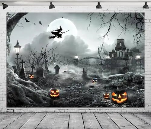8X6FT Halloween Backdrop Photography Background Horror Moon Night Scary Cemetery Pumpkin Lantern Backdrop for Kids Adult Family Party Birthday Banner Decor Halloween Photo Backdrop SCO297B - Backdrop Bliss8X6FT Halloween Backdrop Photography Background Horror Moon Night Scary Cemetery Pumpkin Lantern Backdrop for Kids Adult Family Party Birthday Banner Decor Halloween Photo Backdrop SCO297B