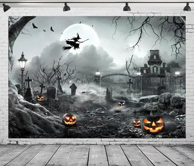 8X6FT Halloween Backdrop Photography Background Horror Moon Night Scary Cemetery Pumpkin Lantern Backdrop for Kids Adult Family Party Birthday Banner Decor Halloween Photo Backdrop SCO297B - Backdrop Bliss8X6FT Halloween Backdrop Photography Background Horror Moon Night Scary Cemetery Pumpkin Lantern Backdrop for Kids Adult Family Party Birthday Banner Decor Halloween Photo Backdrop SCO297B