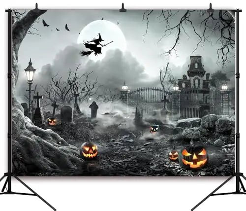 8X6FT Halloween Backdrop Photography Background Horror Moon Night Scary Cemetery Pumpkin Lantern Backdrop for Kids Adult Family Party Birthday Banner Decor Halloween Photo Backdrop SCO297B - Backdrop Bliss8X6FT Halloween Backdrop Photography Background Horror Moon Night Scary Cemetery Pumpkin Lantern Backdrop for Kids Adult Family Party Birthday Banner Decor Halloween Photo Backdrop SCO297B