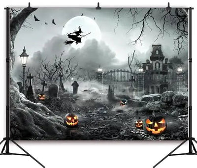 8X6FT Halloween Backdrop Photography Background Horror Moon Night Scary Cemetery Pumpkin Lantern Backdrop for Kids Adult Family Party Birthday Banner Decor Halloween Photo Backdrop SCO297B - Backdrop Bliss8X6FT Halloween Backdrop Photography Background Horror Moon Night Scary Cemetery Pumpkin Lantern Backdrop for Kids Adult Family Party Birthday Banner Decor Halloween Photo Backdrop SCO297B