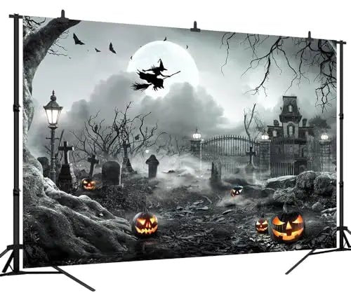 8X6FT Halloween Backdrop Photography Background Horror Moon Night Scary Cemetery Pumpkin Lantern Backdrop for Kids Adult Family Party Birthday Banner Decor Halloween Photo Backdrop SCO297B - Backdrop Bliss8X6FT Halloween Backdrop Photography Background Horror Moon Night Scary Cemetery Pumpkin Lantern Backdrop for Kids Adult Family Party Birthday Banner Decor Halloween Photo Backdrop SCO297B