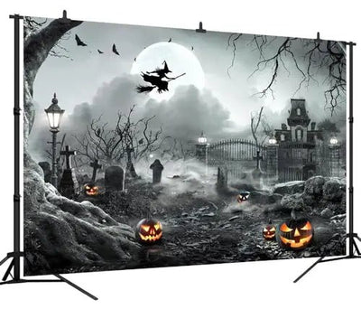 8X6FT Halloween Backdrop Photography Background Horror Moon Night Scary Cemetery Pumpkin Lantern Backdrop for Kids Adult Family Party Birthday Banner Decor Halloween Photo Backdrop SCO297B - Backdrop Bliss8X6FT Halloween Backdrop Photography Background Horror Moon Night Scary Cemetery Pumpkin Lantern Backdrop for Kids Adult Family Party Birthday Banner Decor Halloween Photo Backdrop SCO297B