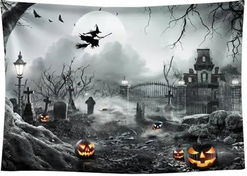 8X6FT Halloween Backdrop Photography Background Horror Moon Night Scary Cemetery Pumpkin Lantern Backdrop for Kids Adult Family Party Birthday Banner Decor Halloween Photo Backdrop SCO297B - Backdrop Bliss8X6FT Halloween Backdrop Photography Background Horror Moon Night Scary Cemetery Pumpkin Lantern Backdrop for Kids Adult Family Party Birthday Banner Decor Halloween Photo Backdrop SCO297B