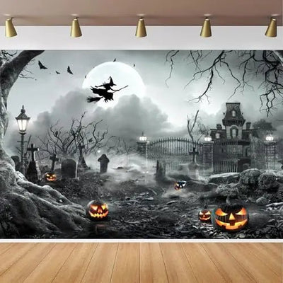 8X6FT Halloween Backdrop Photography Background Horror Moon Night Scary Cemetery Pumpkin Lantern Backdrop for Kids Adult Family Party Birthday Banner Decor Halloween Photo Backdrop SCO297B - Backdrop Bliss8X6FT Halloween Backdrop Photography Background Horror Moon Night Scary Cemetery Pumpkin Lantern Backdrop for Kids Adult Family Party Birthday Banner Decor Halloween Photo Backdrop SCO297B