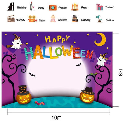 CHAIYA 7x5ft Cartoon Halloween Photo Backdrop - Pumpkin Moon Party Decorations - CY - 137 - Backdrop BlissCHAIYA 7x5ft Cartoon Halloween Photo Backdrop - Pumpkin Moon Party Decorations - CY - 137