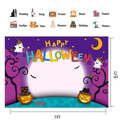 CHAIYA 7x5ft Cartoon Halloween Photo Backdrop - Pumpkin Moon Party Decorations - CY - 137 - Backdrop BlissCHAIYA 7x5ft Cartoon Halloween Photo Backdrop - Pumpkin Moon Party Decorations - CY - 137