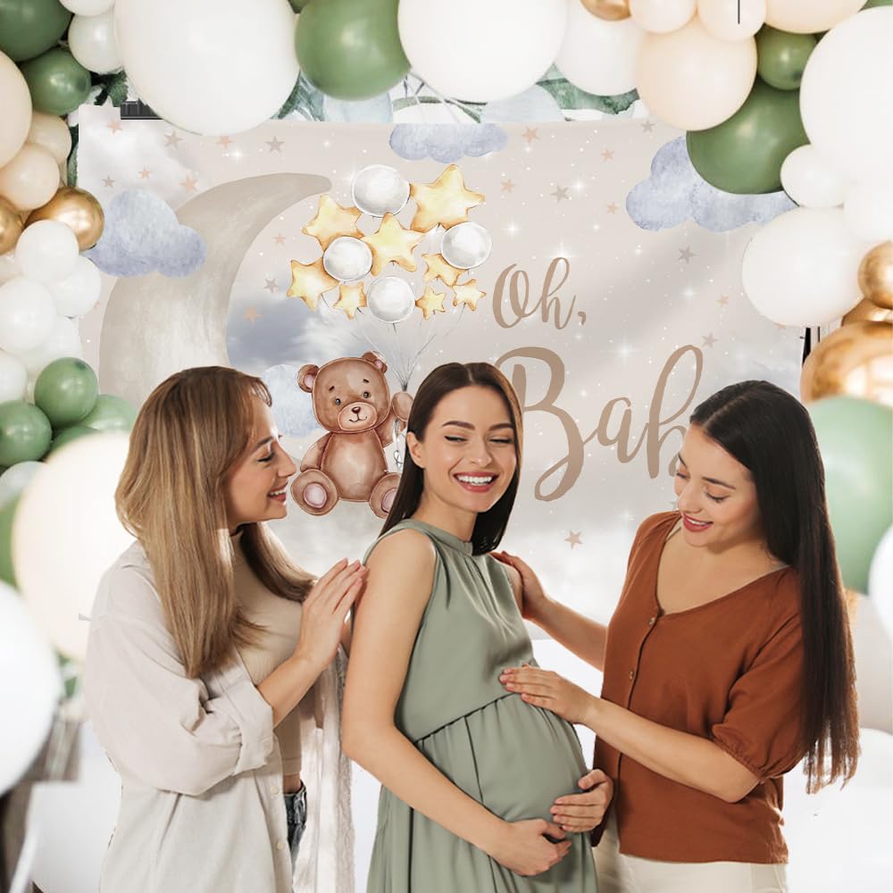 MEHOFOND Oh Baby Bear Backdrop for Baby Shower Gender Neutral Birthday Party Decorations Bear On The Moon Banner Gold Star Balloons White Clouds Photo Booth Props 7x5ft - Backdrop BlissMEHOFOND Oh Baby Bear Backdrop for Baby Shower Gender Neutral Birthday Party Decorations Bear On The Moon Banner Gold Star Balloons White Clouds Photo Booth Props 7x5ft