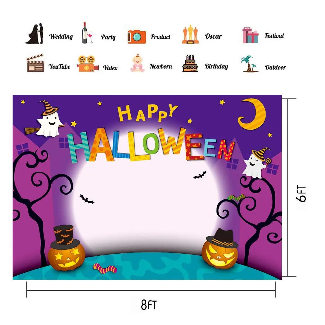 CHAIYA 7x5ft Cartoon Halloween Photo Backdrop - Pumpkin Moon Party Decorations - CY - 137 - Backdrop BlissCHAIYA 7x5ft Cartoon Halloween Photo Backdrop - Pumpkin Moon Party Decorations - CY - 137