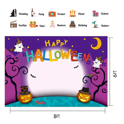CHAIYA 7x5ft Cartoon Halloween Photo Backdrop - Pumpkin Moon Party Decorations - CY - 137 - Backdrop BlissCHAIYA 7x5ft Cartoon Halloween Photo Backdrop - Pumpkin Moon Party Decorations - CY - 137