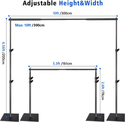 Pipe and Drape Photography Backdrop Stand Kit Adjustable Photo Background Stand 10ft x 6.5ft with Metal Base for Parties Weddings Birthday Party Events Photo Booth Backdrop Bliss