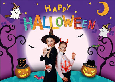 CHAIYA 7x5ft Cartoon Halloween Photo Backdrop - Pumpkin Moon Party Decorations - CY - 137 - Backdrop BlissCHAIYA 7x5ft Cartoon Halloween Photo Backdrop - Pumpkin Moon Party Decorations - CY - 137