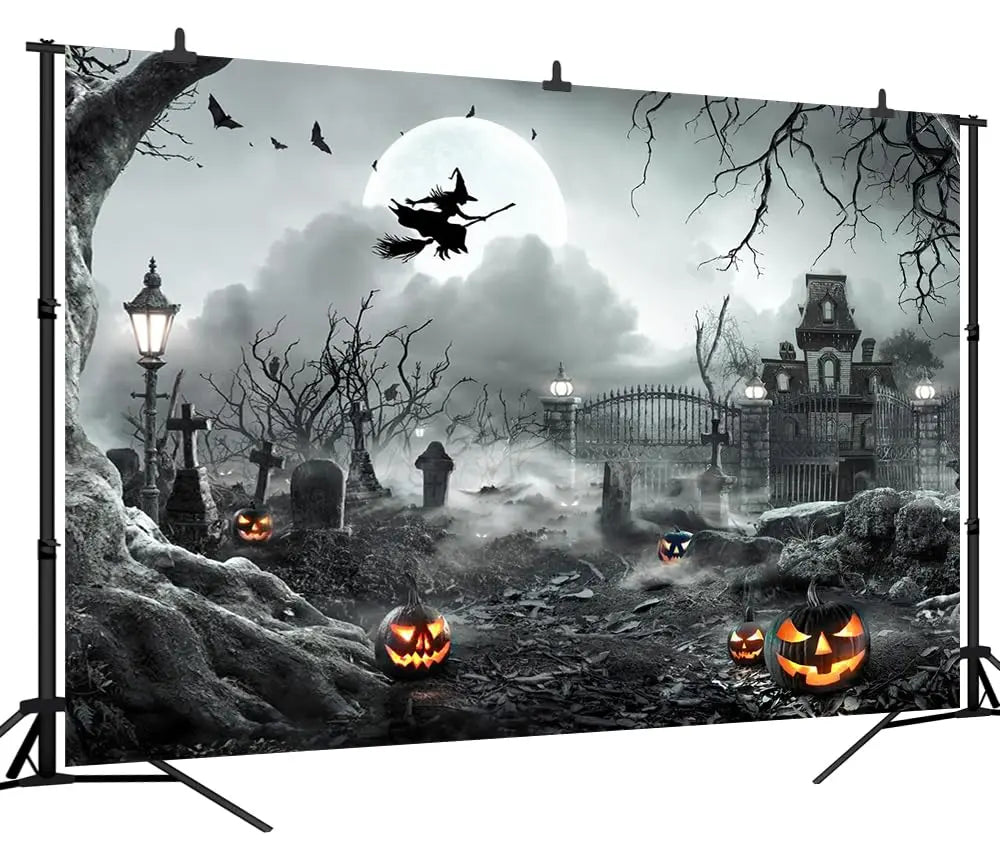 8X6FT Halloween Backdrop Photography Background Horror Moon Night Scary Cemetery Pumpkin Lantern Backdrop for Kids Adult Family Party Birthday Banner Decor Halloween Photo Backdrop SCO297B - Backdrop Bliss8X6FT Halloween Backdrop Photography Background Horror Moon Night Scary Cemetery Pumpkin Lantern Backdrop for Kids Adult Family Party Birthday Banner Decor Halloween Photo Backdrop SCO297B