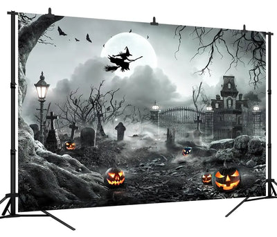 8X6FT Halloween Backdrop Photography Background Horror Moon Night Scary Cemetery Pumpkin Lantern Backdrop for Kids Adult Family Party Birthday Banner Decor Halloween Photo Backdrop SCO297B - Backdrop Bliss8X6FT Halloween Backdrop Photography Background Horror Moon Night Scary Cemetery Pumpkin Lantern Backdrop for Kids Adult Family Party Birthday Banner Decor Halloween Photo Backdrop SCO297B