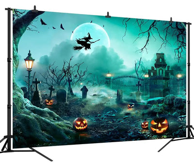 8X6FT Halloween Backdrop Photography Background Horror Moon Night Scary Cemetery Pumpkin Lantern Backdrop for Kids Adult Family Party Birthday Banner Decor Halloween Photo Backdrop SCO297B - Backdrop Bliss8X6FT Halloween Backdrop Photography Background Horror Moon Night Scary Cemetery Pumpkin Lantern Backdrop for Kids Adult Family Party Birthday Banner Decor Halloween Photo Backdrop SCO297B