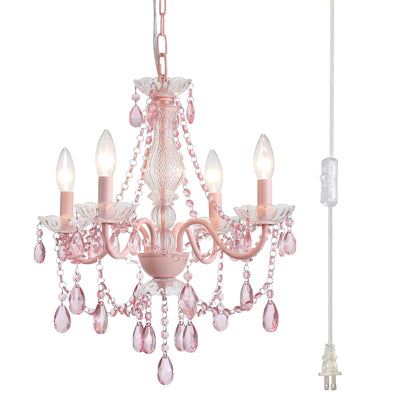 Plug in Crystal Ceramic White Chandelier, Glass Chandeliers,White crystal Hanging Pendant Light with Clear Cord and On/Off, 4 Light Crystal Chandelier for wedding, Kitchen, Dining,Foyer, Mini room Backdrop Bliss