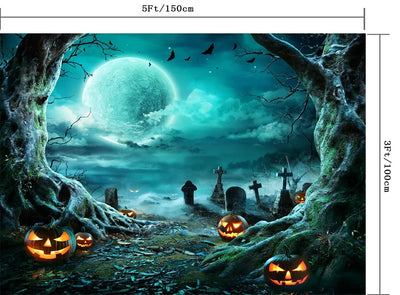 8X6FT Halloween Backdrop Photography Background Horror Moon Night Scary Cemetery Pumpkin Lantern Backdrop for Kids Adult Family Party Birthday Banner Decor Halloween Photo Backdrop SCO297B - Backdrop Bliss8X6FT Halloween Backdrop Photography Background Horror Moon Night Scary Cemetery Pumpkin Lantern Backdrop for Kids Adult Family Party Birthday Banner Decor Halloween Photo Backdrop SCO297B