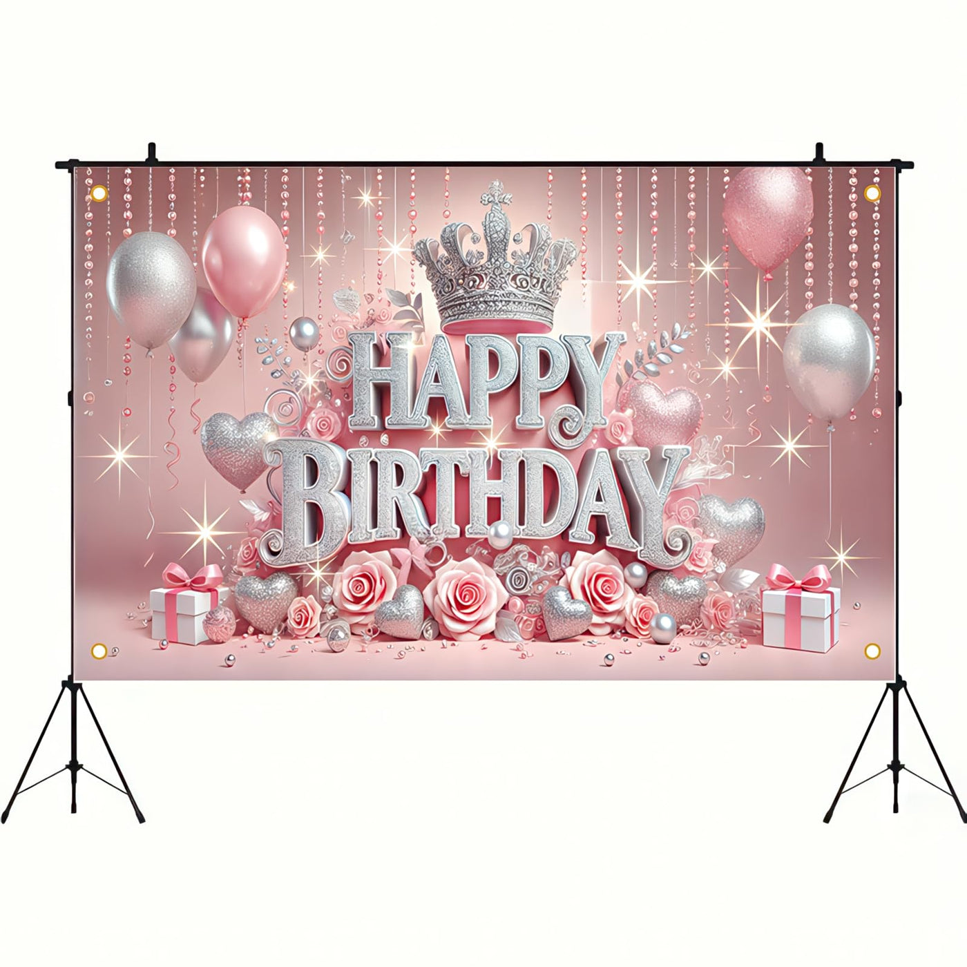 BlissYard Pink Princess Happy Birthday Backdrop 71x43 inch Glittering Silver Elegant Crown and Rose Banner Beautiful Girl's Birthday Photography Background Photo Studio Props Decoration Backdrop - Backdrop BlissBlissYard Pink Princess Happy Birthday Backdrop 71x43 inch Glittering Silver Elegant Crown and Rose Banner Beautiful Girl's Birthday Photography Background Photo Studio Props Decoration Backdrop
