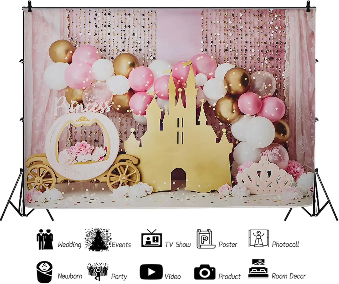 7x5ft Pink Balloons Princess Birthday Backdrop Sweet One Castle Photography Background Girls Happy Birthday Party Cake Table Banner Decorations Supplies Photo Booth Props Backdrop Bliss