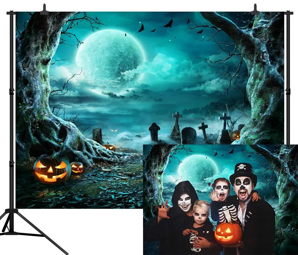 8X6FT Halloween Backdrop Photography Background Horror Moon Night Scary Cemetery Pumpkin Lantern Backdrop for Kids Adult Family Party Birthday Banner Decor Halloween Photo Backdrop SCO297B - Backdrop Bliss8X6FT Halloween Backdrop Photography Background Horror Moon Night Scary Cemetery Pumpkin Lantern Backdrop for Kids Adult Family Party Birthday Banner Decor Halloween Photo Backdrop SCO297B