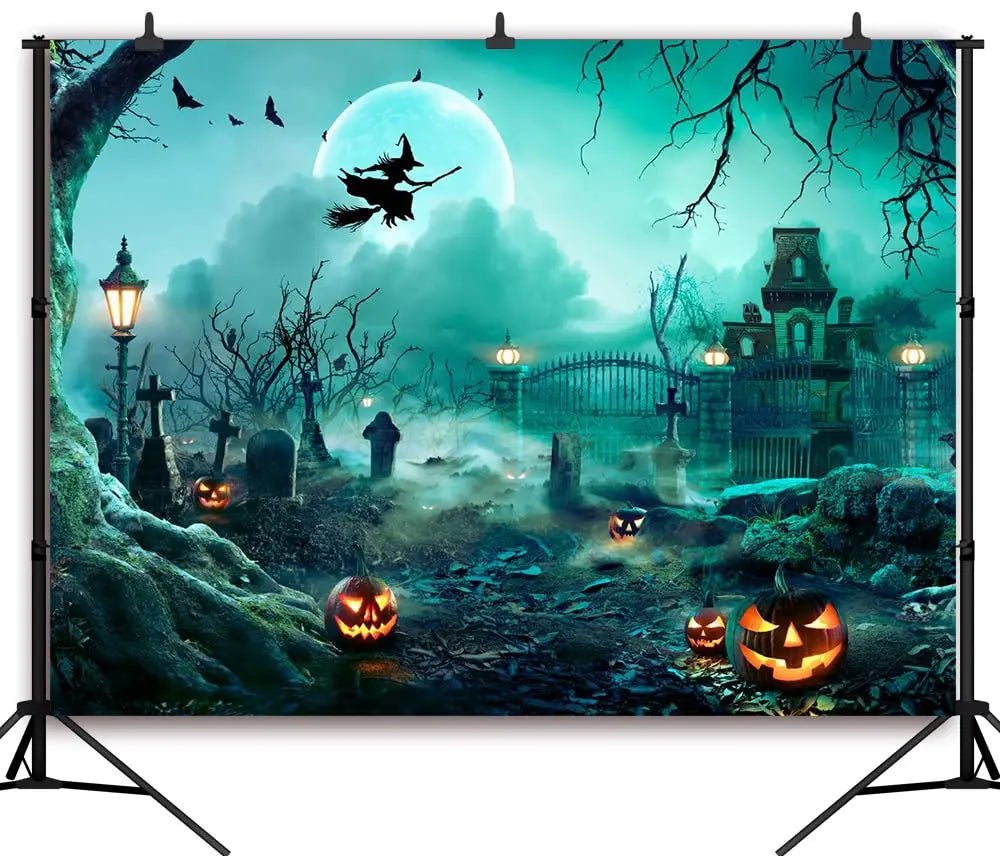 8X6FT Halloween Backdrop Photography Background Horror Moon Night Scary Cemetery Pumpkin Lantern Backdrop for Kids Adult Family Party Birthday Banner Decor Halloween Photo Backdrop SCO297B - Backdrop Bliss8X6FT Halloween Backdrop Photography Background Horror Moon Night Scary Cemetery Pumpkin Lantern Backdrop for Kids Adult Family Party Birthday Banner Decor Halloween Photo Backdrop SCO297B