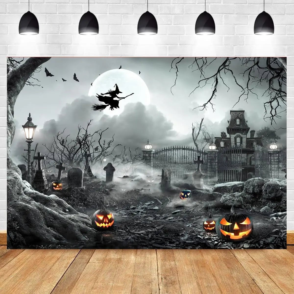 8X6FT Halloween Backdrop Photography Background Horror Moon Night Scary Cemetery Pumpkin Lantern Backdrop for Kids Adult Family Party Birthday Banner Decor Halloween Photo Backdrop SCO297B - Backdrop Bliss8X6FT Halloween Backdrop Photography Background Horror Moon Night Scary Cemetery Pumpkin Lantern Backdrop for Kids Adult Family Party Birthday Banner Decor Halloween Photo Backdrop SCO297B