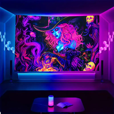 BSFHH Halloween Black Light Tapestry – UV Reactive Glow in the Dark Wall Hanging, Spooky Night Scene with Ghosts & Pumpkins, Haunting Home Decor for Parties, Bedroom, or Dorm (Haunted Houses, 79L" x 59W", Unframed) Backdrop Bliss