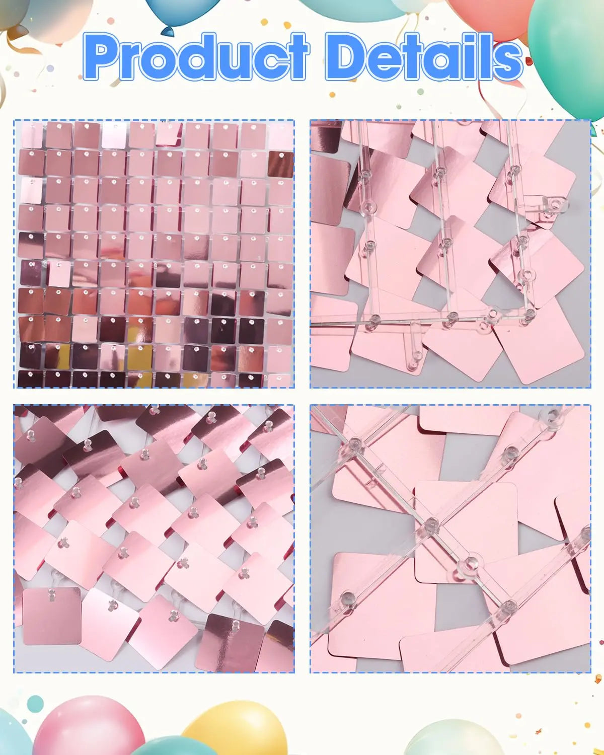 Pink Shimmer Wall Backdrop 24 Panels Cover 6 x 4 Ft, Photo Backdrops for Wedding,Anniversary,Birthday,Party Decoration Backdrop Bliss
