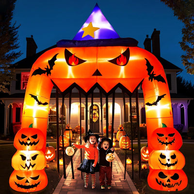 AerWo 12FT Tall Halloween Inflatables Archway Giant Arch, Pumpkin Blow Up With Built-in LED Lights for Outdoor Decorations, Holiday Yard Lawn Garden Party Decor Backdrop Bliss