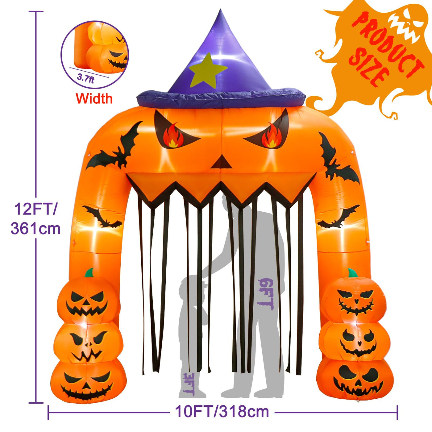 AerWo 12FT Tall Halloween Inflatables Archway Giant Arch, Pumpkin Blow Up With Built-in LED Lights for Outdoor Decorations, Holiday Yard Lawn Garden Party Decor Backdrop Bliss