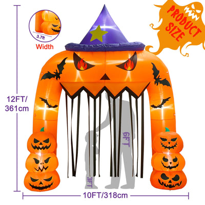 AerWo 12FT Tall Halloween Inflatables Archway Giant Arch, Pumpkin Blow Up With Built-in LED Lights for Outdoor Decorations, Holiday Yard Lawn Garden Party Decor Backdrop Bliss