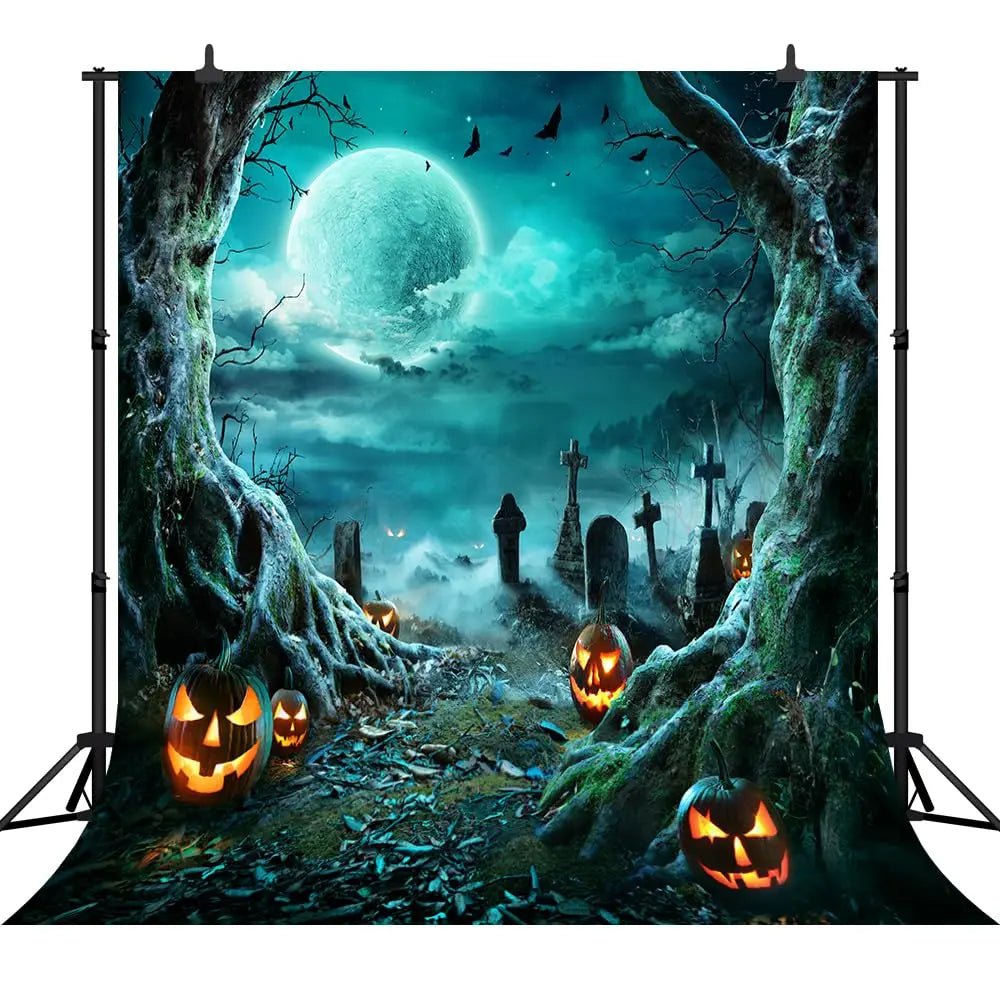 8X6FT Halloween Backdrop Photography Background Horror Moon Night Scary Cemetery Pumpkin Lantern Backdrop for Kids Adult Family Party Birthday Banner Decor Halloween Photo Backdrop SCO297B - Backdrop Bliss8X6FT Halloween Backdrop Photography Background Horror Moon Night Scary Cemetery Pumpkin Lantern Backdrop for Kids Adult Family Party Birthday Banner Decor Halloween Photo Backdrop SCO297B
