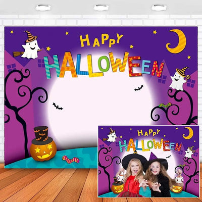 CHAIYA 7x5ft Cartoon Halloween Photo Backdrop - Pumpkin Moon Party Decorations - CY - 137 - Backdrop BlissCHAIYA 7x5ft Cartoon Halloween Photo Backdrop - Pumpkin Moon Party Decorations - CY - 137