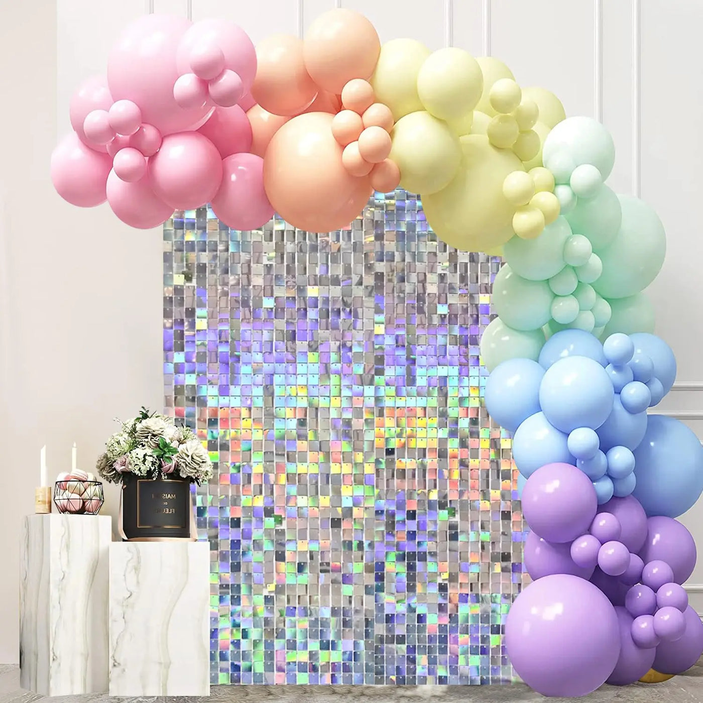 Pink Shimmer Wall Backdrop 24 Panels Cover 6 x 4 Ft, Photo Backdrops for Wedding,Anniversary,Birthday,Party Decoration Backdrop Bliss