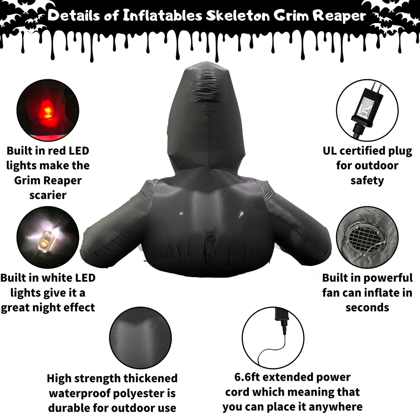 Buheco Inflatable Halloween Decorations Outside Grim Reaper 6FT Giant Scary Blow Up Skeleton Spooky Ghost Outdoor Yard Decor Inflatables Built in LED Lights for Indoor and Lawn Garden Party Holiday Backdrop Bliss