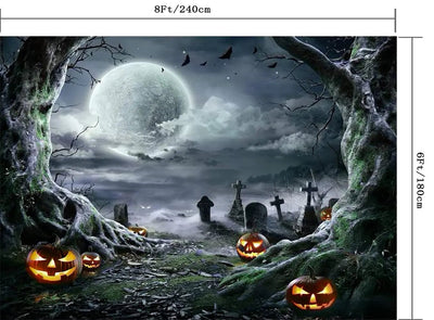 8X6FT Halloween Backdrop Photography Background Horror Moon Night Scary Cemetery Pumpkin Lantern Backdrop for Kids Adult Family Party Birthday Banner Decor Halloween Photo Backdrop SCO297B - Backdrop Bliss8X6FT Halloween Backdrop Photography Background Horror Moon Night Scary Cemetery Pumpkin Lantern Backdrop for Kids Adult Family Party Birthday Banner Decor Halloween Photo Backdrop SCO297B
