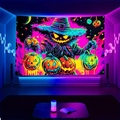BSFHH Halloween Black Light Tapestry – UV Reactive Glow in the Dark Wall Hanging, Spooky Night Scene with Ghosts & Pumpkins, Haunting Home Decor for Parties, Bedroom, or Dorm (Haunted Houses, 79L" x 59W", Unframed) Backdrop Bliss