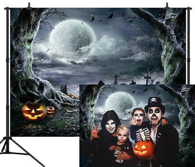 8X6FT Halloween Backdrop Photography Background Horror Moon Night Scary Cemetery Pumpkin Lantern Backdrop for Kids Adult Family Party Birthday Banner Decor Halloween Photo Backdrop SCO297B - Backdrop Bliss8X6FT Halloween Backdrop Photography Background Horror Moon Night Scary Cemetery Pumpkin Lantern Backdrop for Kids Adult Family Party Birthday Banner Decor Halloween Photo Backdrop SCO297B