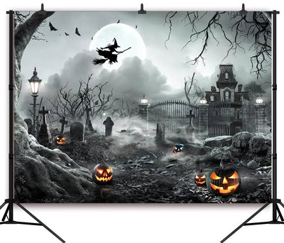 8X6FT Halloween Backdrop Photography Background Horror Moon Night Scary Cemetery Pumpkin Lantern Backdrop for Kids Adult Family Party Birthday Banner Decor Halloween Photo Backdrop SCO297B - Backdrop Bliss8X6FT Halloween Backdrop Photography Background Horror Moon Night Scary Cemetery Pumpkin Lantern Backdrop for Kids Adult Family Party Birthday Banner Decor Halloween Photo Backdrop SCO297B