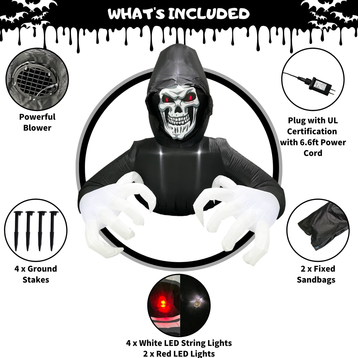 Buheco Inflatable Halloween Decorations Outside Grim Reaper 6FT Giant Scary Blow Up Skeleton Spooky Ghost Outdoor Yard Decor Inflatables Built in LED Lights for Indoor and Lawn Garden Party Holiday Backdrop Bliss
