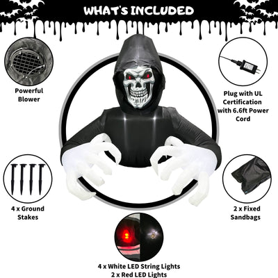 Buheco Inflatable Halloween Decorations Outside Grim Reaper 6FT Giant Scary Blow Up Skeleton Spooky Ghost Outdoor Yard Decor Inflatables Built in LED Lights for Indoor and Lawn Garden Party Holiday Backdrop Bliss