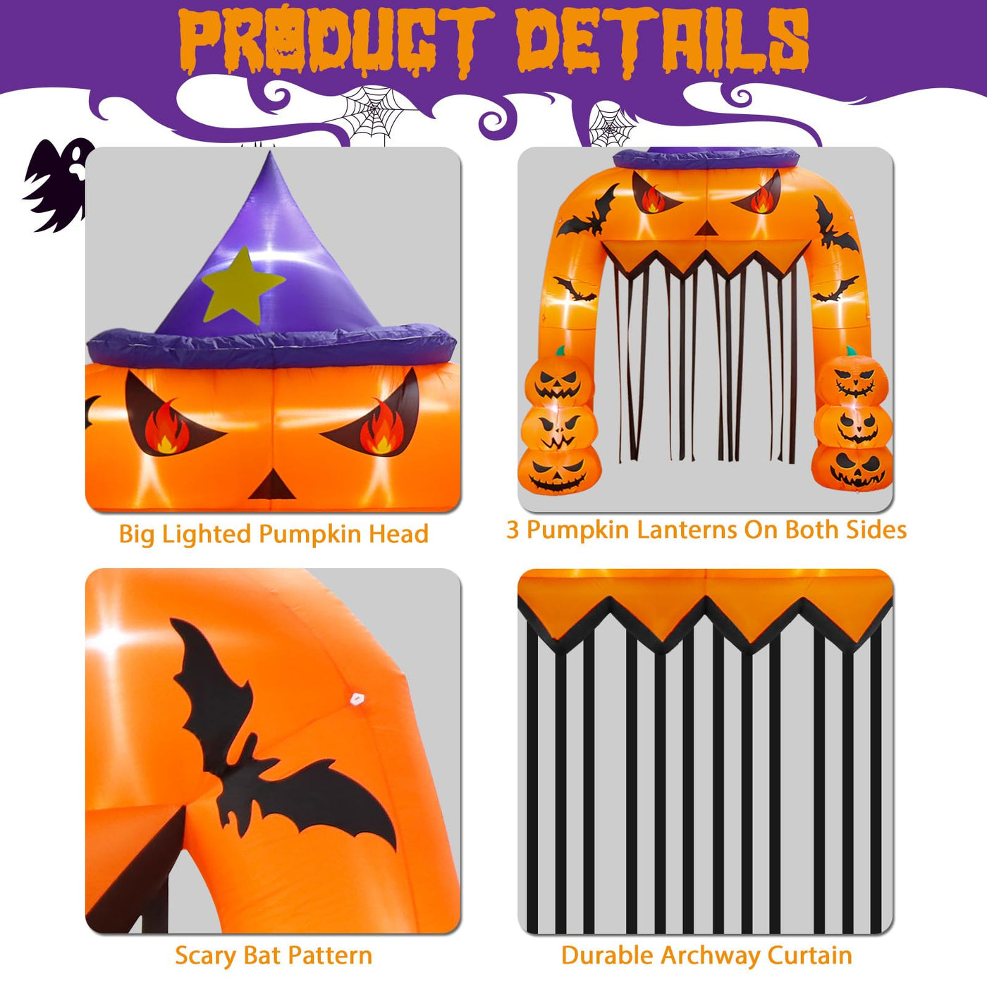 AerWo 12FT Tall Halloween Inflatables Archway Giant Arch, Pumpkin Blow Up With Built-in LED Lights for Outdoor Decorations, Holiday Yard Lawn Garden Party Decor Backdrop Bliss
