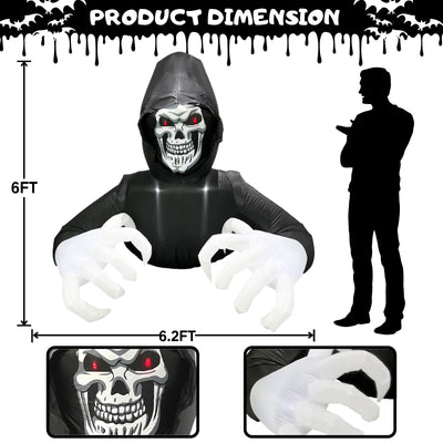 Buheco Inflatable Halloween Decorations Outside Grim Reaper 6FT Giant Scary Blow Up Skeleton Spooky Ghost Outdoor Yard Decor Inflatables Built in LED Lights for Indoor and Lawn Garden Party Holiday Backdrop Bliss