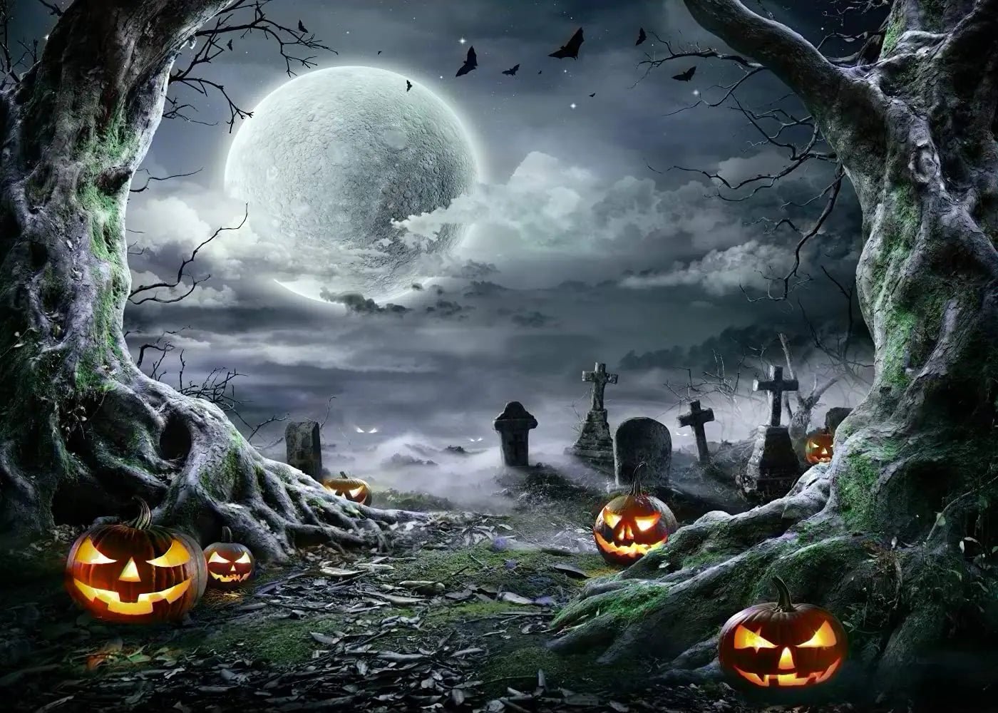 8X6FT Halloween Backdrop Photography Background Horror Moon Night Scary Cemetery Pumpkin Lantern Backdrop for Kids Adult Family Party Birthday Banner Decor Halloween Photo Backdrop SCO297B - Backdrop Bliss8X6FT Halloween Backdrop Photography Background Horror Moon Night Scary Cemetery Pumpkin Lantern Backdrop for Kids Adult Family Party Birthday Banner Decor Halloween Photo Backdrop SCO297B